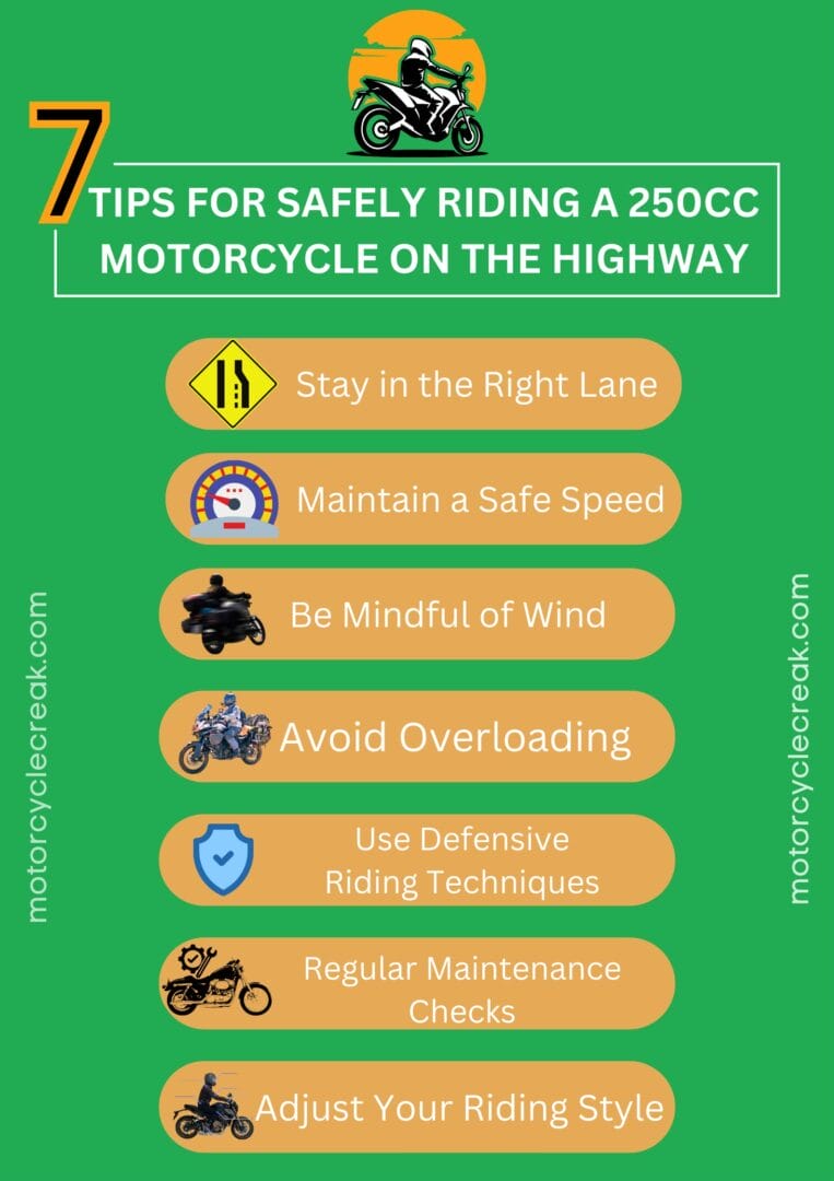 infographic of Tips for Safely Riding a 250cc Motorcycle on the Highway